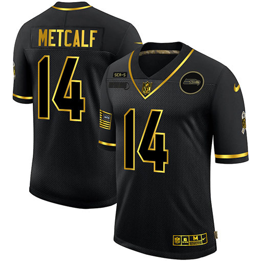 Seattle Seahawks #14 DK Metcalf Men Nike 2020 Salute To Service Golden Limited NFL black Jerseys->seattle seahawks->NFL Jersey